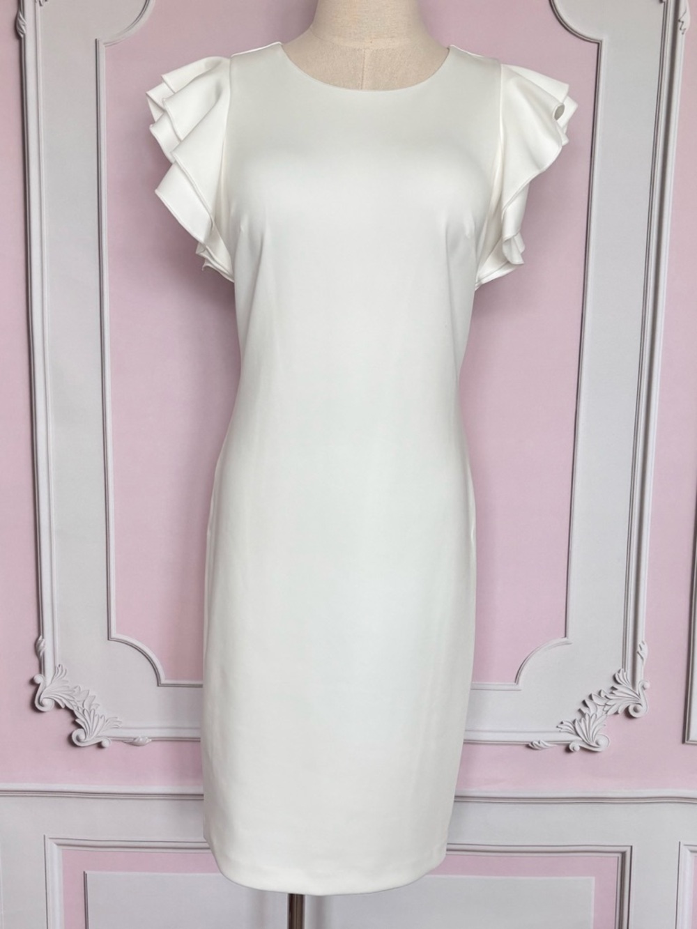 TOMMY HILFIGER White Short Flutter Cap Sleeve Scuba Sheath Dress--NWT--10
